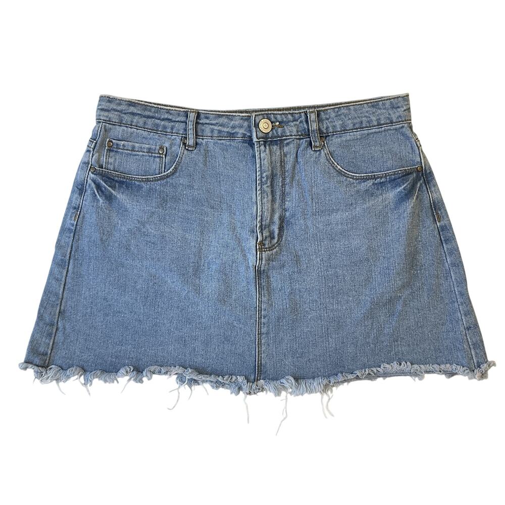 Forever 21 Women Mini Denim Skirt Size 30 Light Blue Casual Frayed Hem 31" Waist
